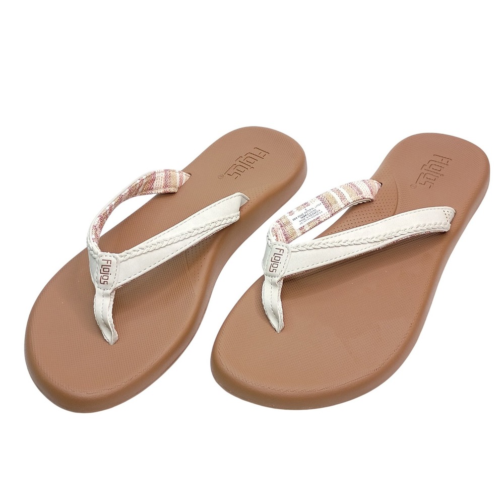 Flojos Thong Sandals Women Size 9 Tan Cream Braided Strap Flip Flops